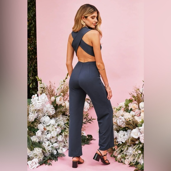 Cupshe X Madison Yours Forever Sleeveless Backless Jumpsuit Navy Blue Small - Picture 3 of 7